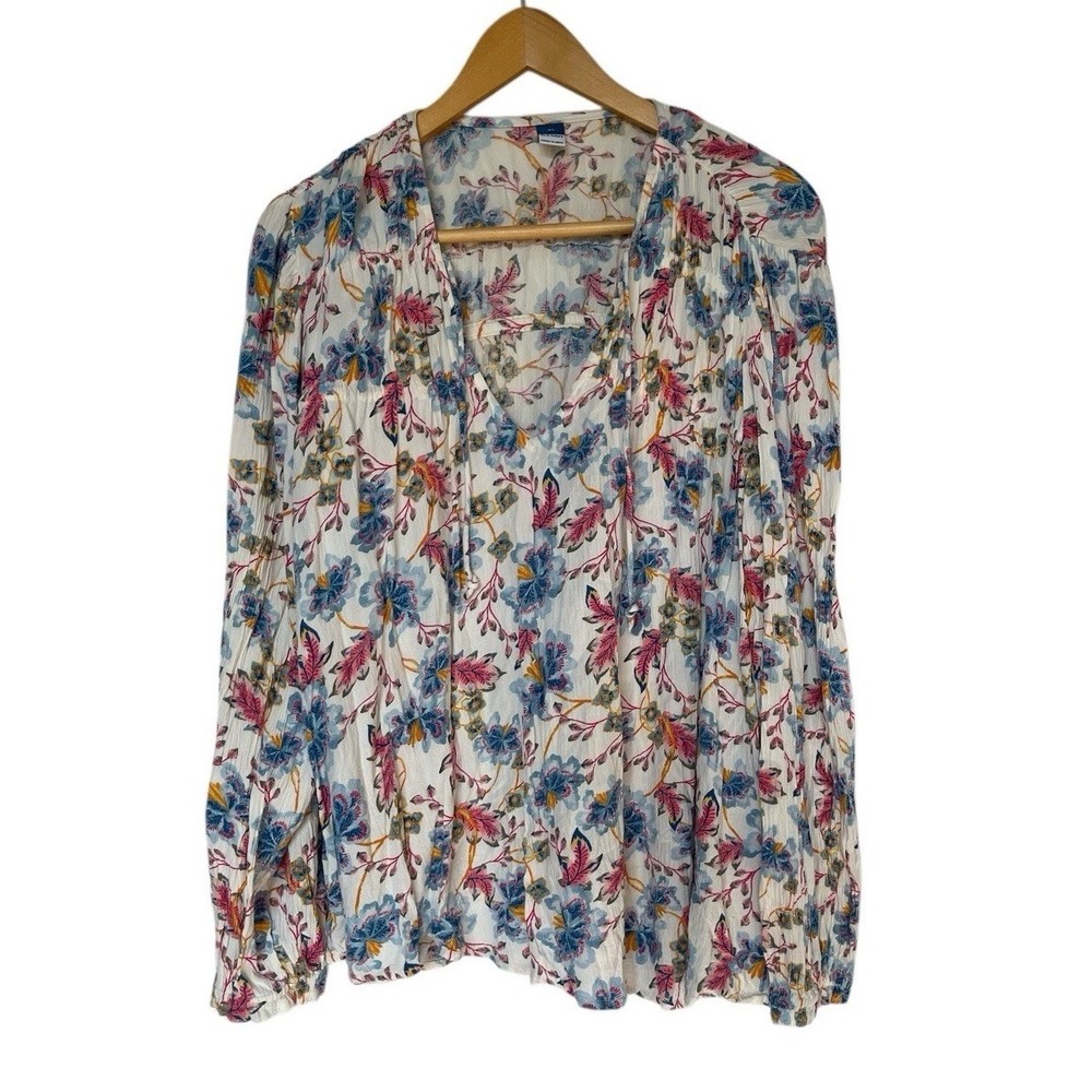 Old Navy Crinkled Smocked Poet Swing Blouse Womens Plus Size XL Floral Boho Top